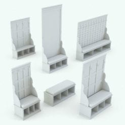 Revit Family / 3D Model - Bench With Back Coat Rack With Squares Variations