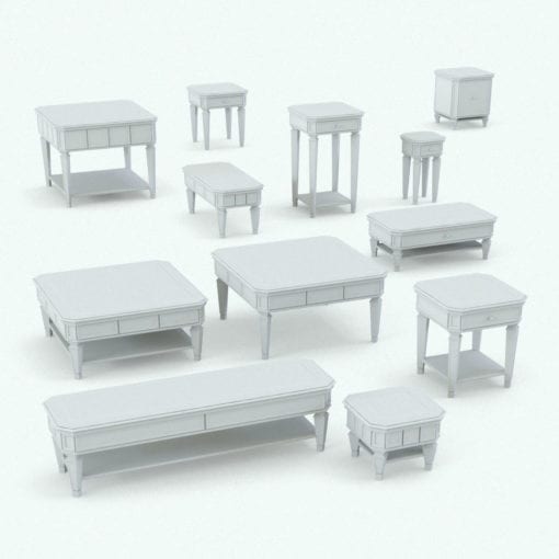 Revit Family / 3D Model - Classic Order Living Room Tables Set Variations