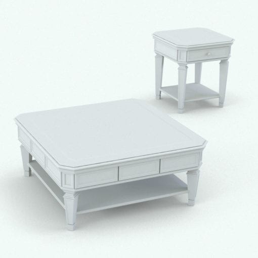 Revit Family / 3D Model - Classic Order Living Room Tables Set Perspective