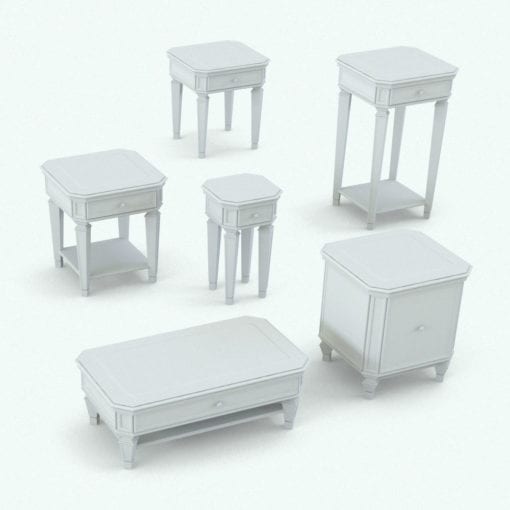 Revit Family / 3D Model - Classic Order Living Room Tables Set Side Table Variations