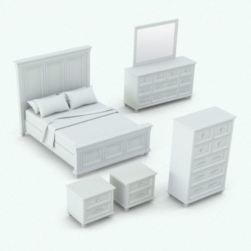 Revit Family / 3D Model - Dark Wood Classic Bed Set Perspective