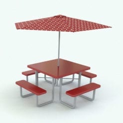 Revit Family / 3D Model - Four Side Picnic Table With Umbrella Rendered in Revit