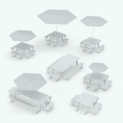 Revit Family / 3D Model - Four Side Picnic Table With Umbrella Variations