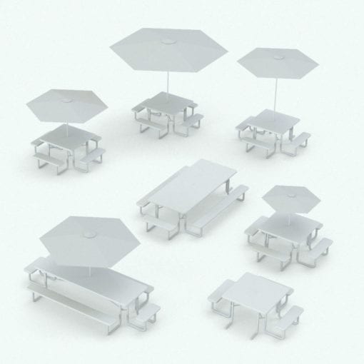 Revit Family / 3D Model - Four Side Picnic Table With Umbrella Variations