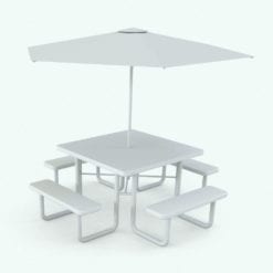 Revit Family / 3D Model - Four Side Picnic Table With Umbrella Perspective