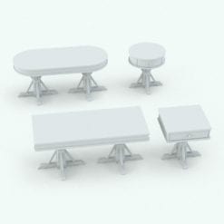 Revit Family / 3D Model - Antique Living Room Tables Set Perspective