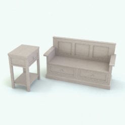 Revit Family / 3D Model - Bench With Drawers and Table Set Rendered in Revit
