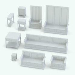 Revit Family / 3D Model - Bench With Drawers and Table Set Variations