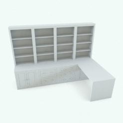 Revit Family / 3D Model - Bookshelf With Doors Drawers Desk Perspective