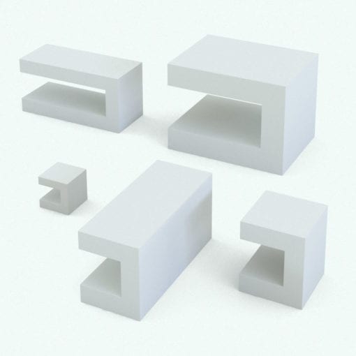 Revit Family / 3D Model - C-Shape Living Room Tables Set Variations 2