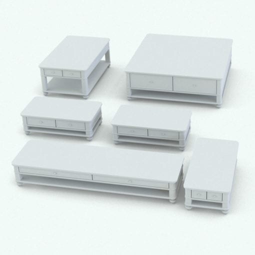 Revit Family / 3D Model - Classic Living Room Tables Set Variations 1