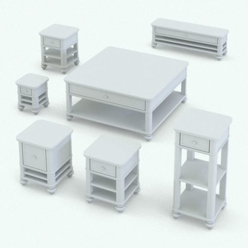 Revit Family / 3D Model - Classic Living Room Tables Set Variations 2