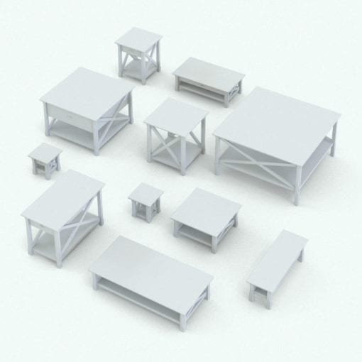 Revit Family / 3D Model - Crosses Living Room Tables Set Variations