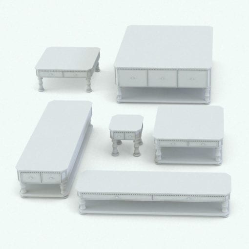 Revit Family / 3D Model - Elegant Living Room Tables Set Variations 1