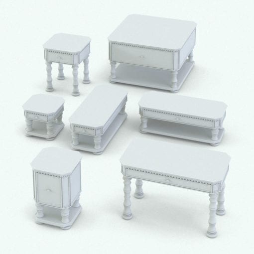 Revit Family / 3D Model - Elegant Living Room Tables Set Variations 2