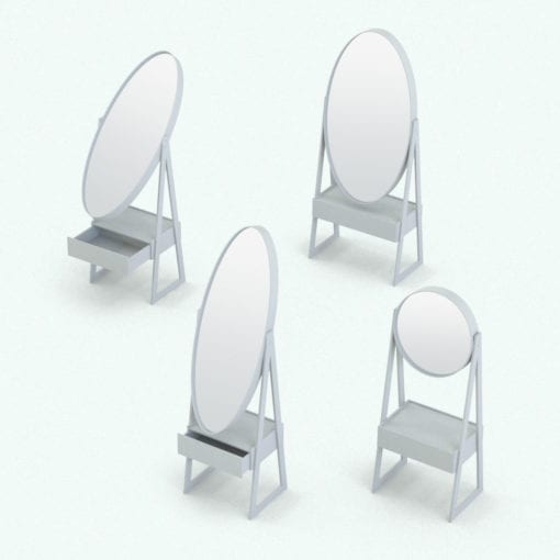 Revit Family / 3D Model - Elliptical Standing Mirror With Drawer Variations