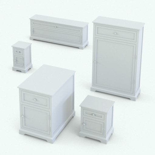 Revit Family / 3D Model - Hallway Storage Unit With Drawers Variations 2