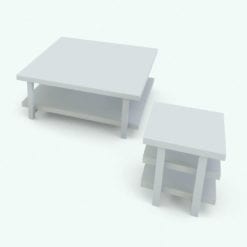 Revit Family / 3D Model - Minimalistic Living Room Tables Set Perspective
