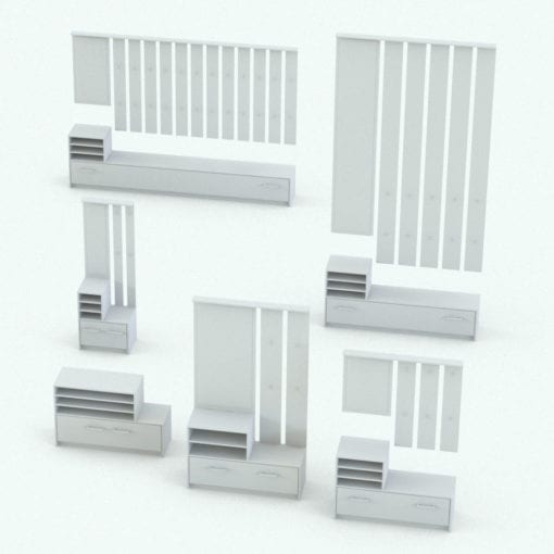 Revit Family / 3D Model - Modern Hallway Storage Unit Variations