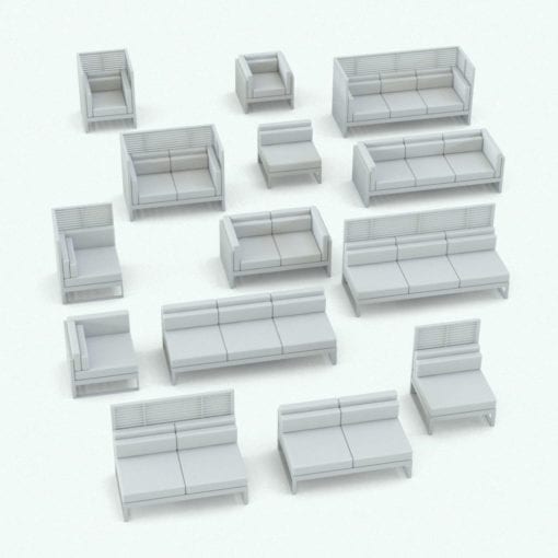 Revit Family / 3D Model - Slats Exterior Furniture Set Variations
