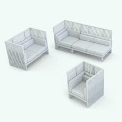 Revit Family - Slats Exterior Furniture Set Perspective 3