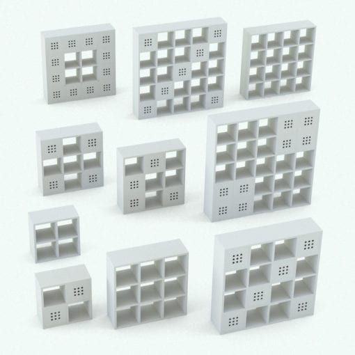 Revit Family / 3D Model - Square Grid Bookshelf Variations