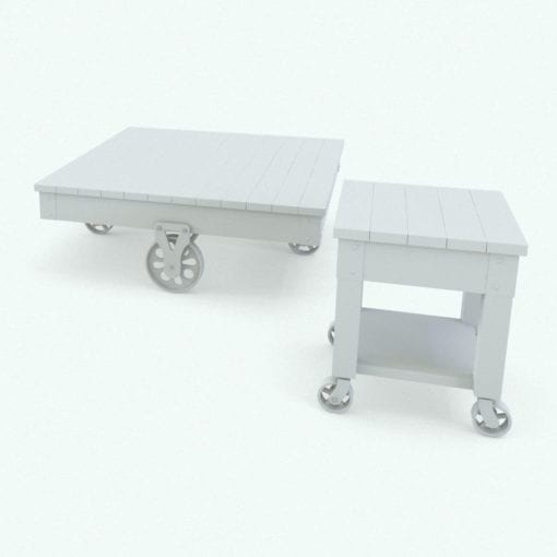 Revit Family / 3D Model - Wheeled Living Room Tables Set Perspective
