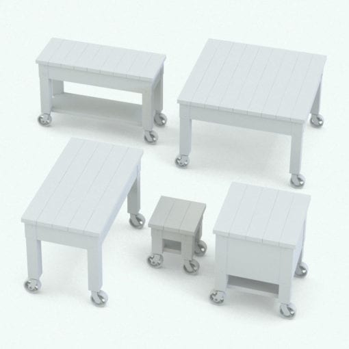Revit Family / 3D Model - Wheeled Living Room Tables Set Variations 2