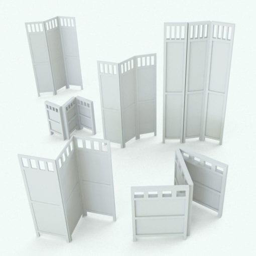 Revit Family / 3D Model - Wooden Screen Tri-Fold Variations