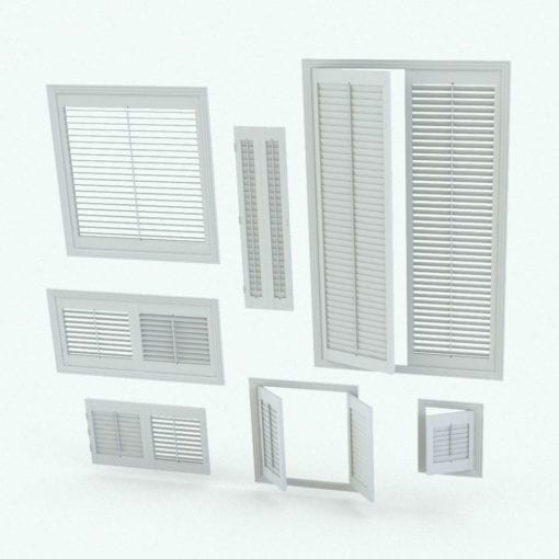 Revit Family / 3D Model - Wooden Shutters Variations