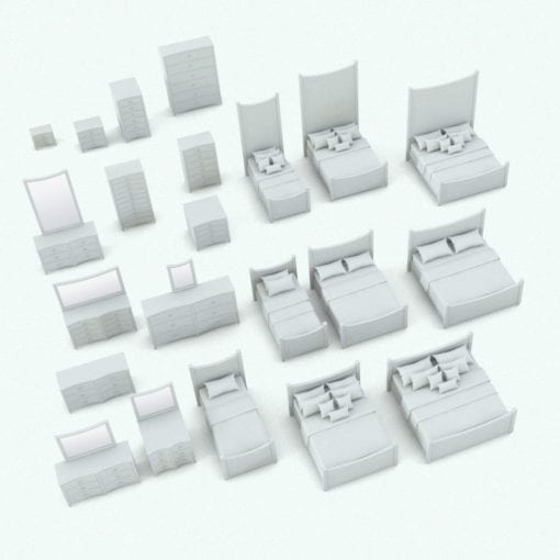 Revit Family / 3D Model - Curved Horizontal Drawers Bed Set Variations