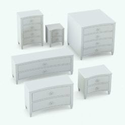 Revit Family / 3D Model - Curved Horizontal Drawers Bed Set Night Stand Variations