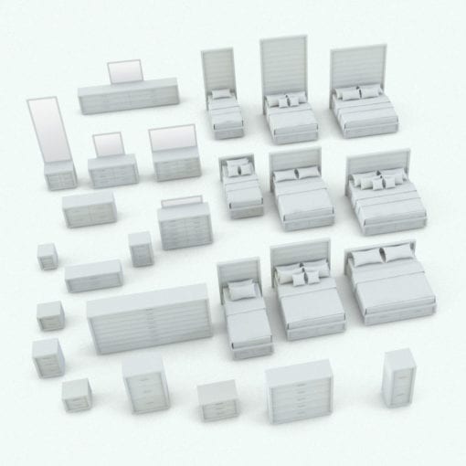 Revit Family / 3D Model - Curved In Drawers Bed Set Variations