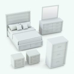 Revit Family / 3D Model - Curved In Drawers Bed Set Perspective