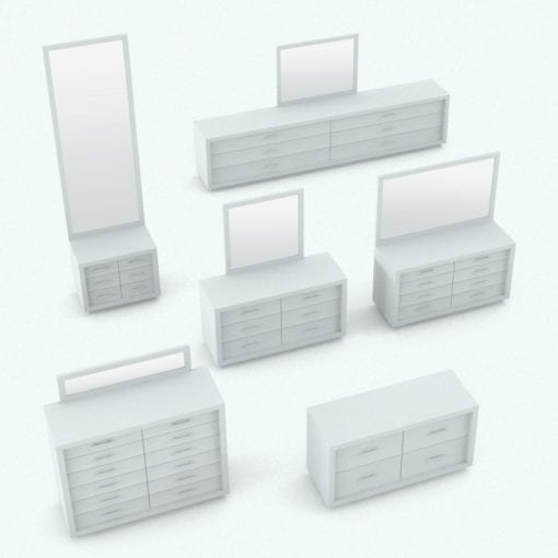 Revit Family / 3D Model - Curved In Drawers Bed Set Dresser Variations