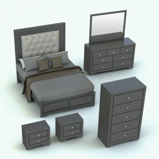 Revit Family / 3D Model - Elegant Bed Set Rendered in Revit