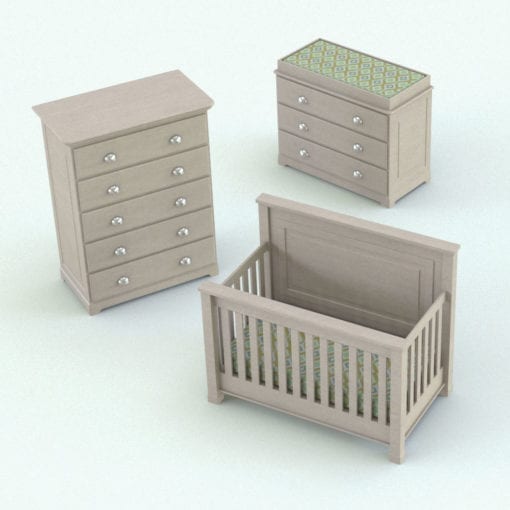 Revit Family / 3D Model - Elegant Crib Set Rendered in Revit