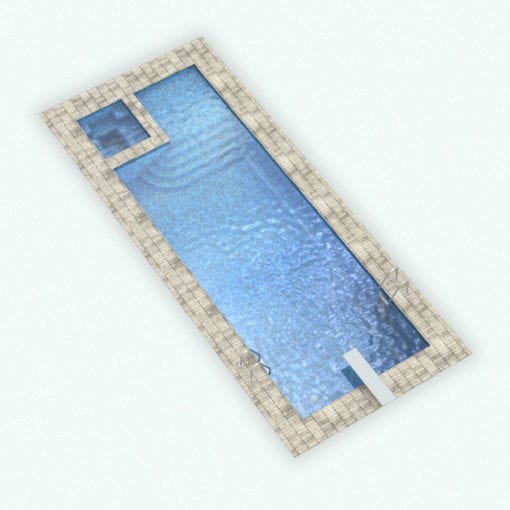 Revit Family / 3D Model - Long Rectangular Pool With Hot Tub Rendered in Revit