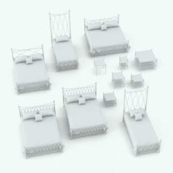 Revit Family / 3D Model - Metal Crosses Bed Set Variations