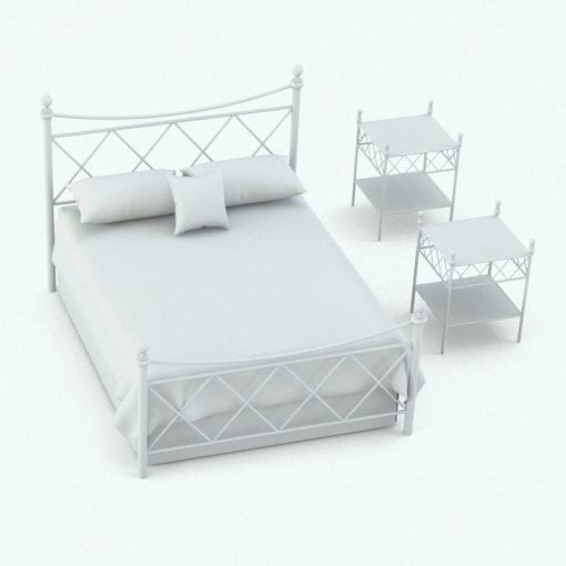 Revit Family / 3D Model - Metal Crosses Bed Set Perspective