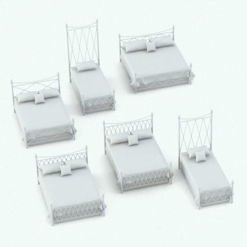 Revit Family / 3D Model - Metal Crosses Bed Set Bed Variations