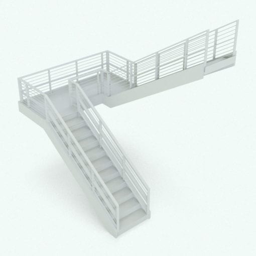 Revit Family / 3D Model - Metallic 2 Section Railing on Stair 1