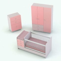 Revit Family / 3D Model - Modern Crib With Changing Station Rendered in Revit