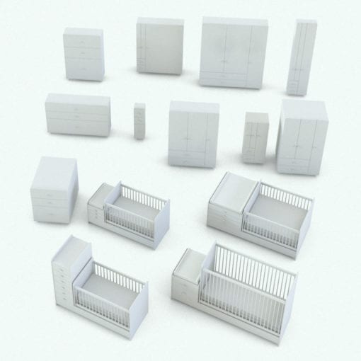 Revit Family / 3D Model - Modern Crib With Changing Station Variations