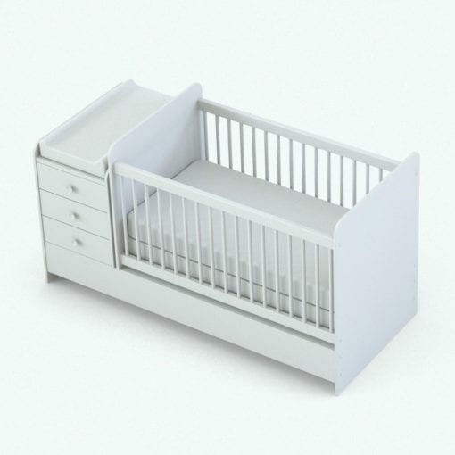 Revit Family / 3D Model - Modern Crib With Changing Station Crib