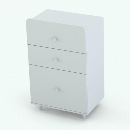 Revit Family / 3D Model - Modern Crib With Changing Station Chest With Drawers