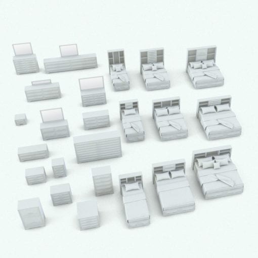 Revit Family / 3D Model - Pyramidal Drawers Bed Set Variations