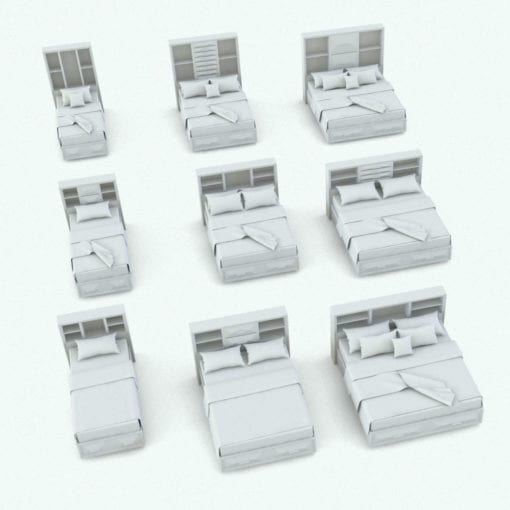 Revit Family / 3D Model - Pyramidal Drawers Bed Set Bed Variations