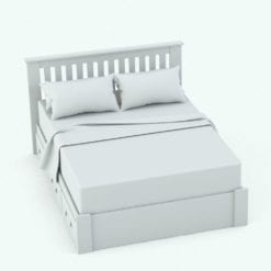 Revit Family / 3D Model - Solid Wood Circular Knobs Bed Set Bed 2