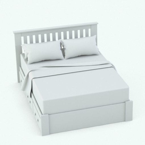 Revit Family / 3D Model - Solid Wood Circular Knobs Bed Set Bed 2